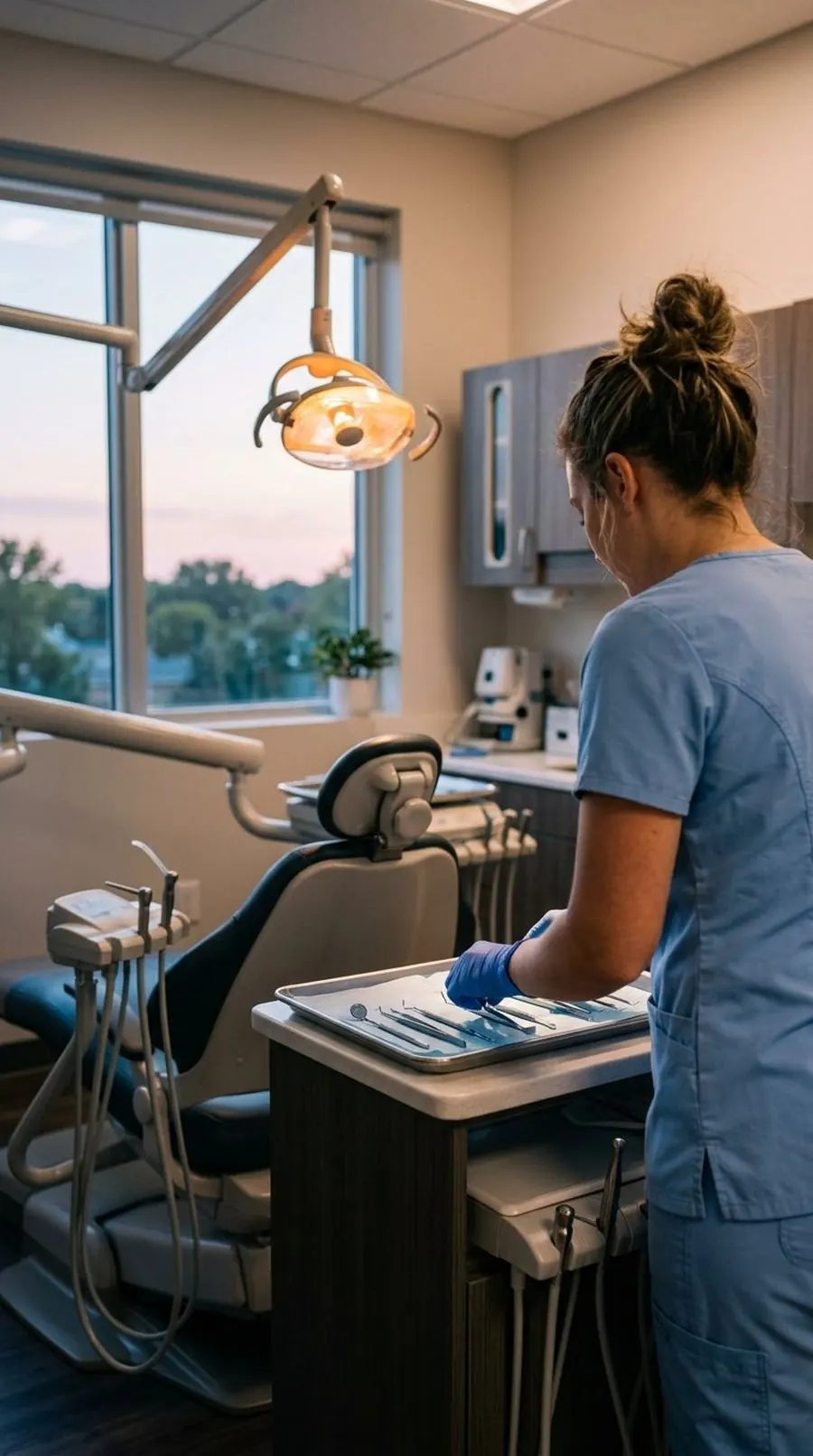 A dental hygienist preparing for a patient